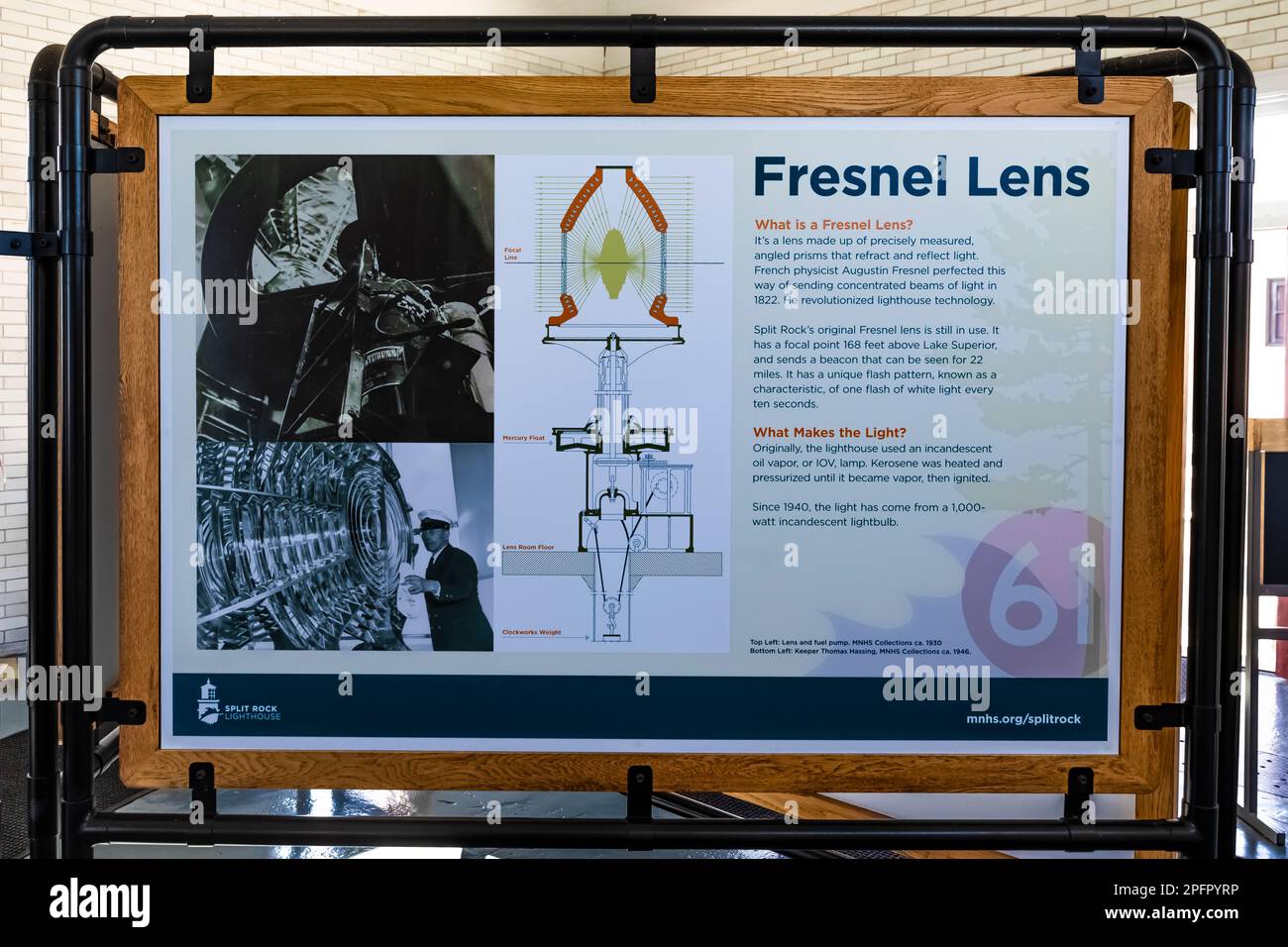 Ausstellung zu einem Fresnel Lens, Split Rock Lighthouse am Lake Superior, Minnesota, USA Stockfoto