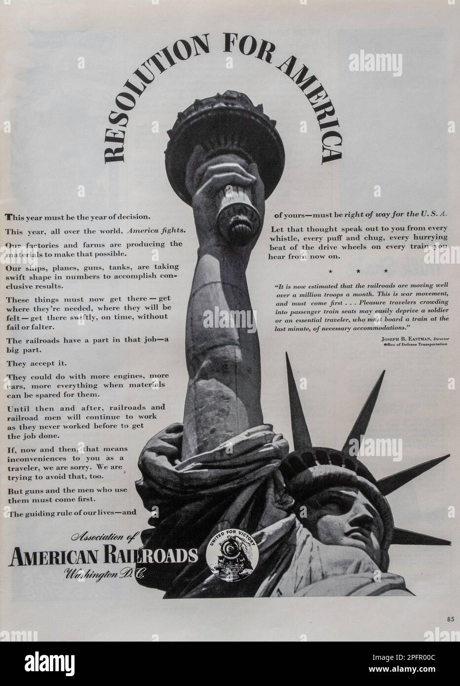 Vintage „Life“ Magazine 11. Januar 1943 Ausgabe Werbung, USA Stockfoto