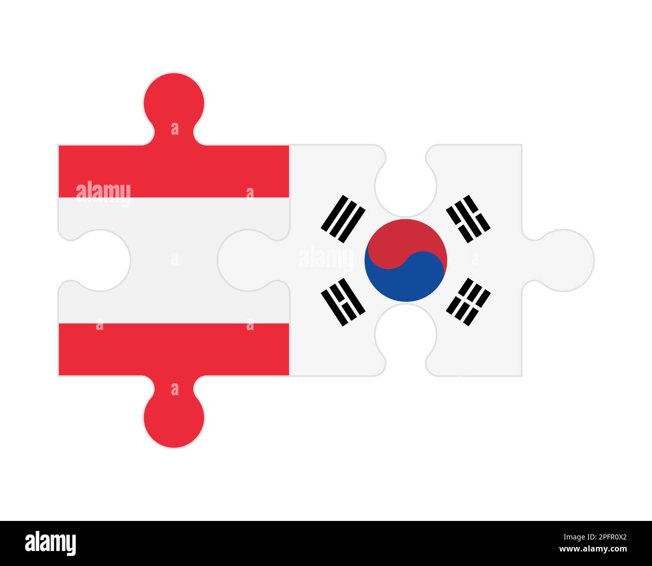 Zusammenhängendes Puzzle von Flaggen von Österreich und Südkorea, Vektor Stock Vektor Zusammenhängendes Puzzle von Flaggen von Österreich und Südkorea, Vektor Stock Vektor