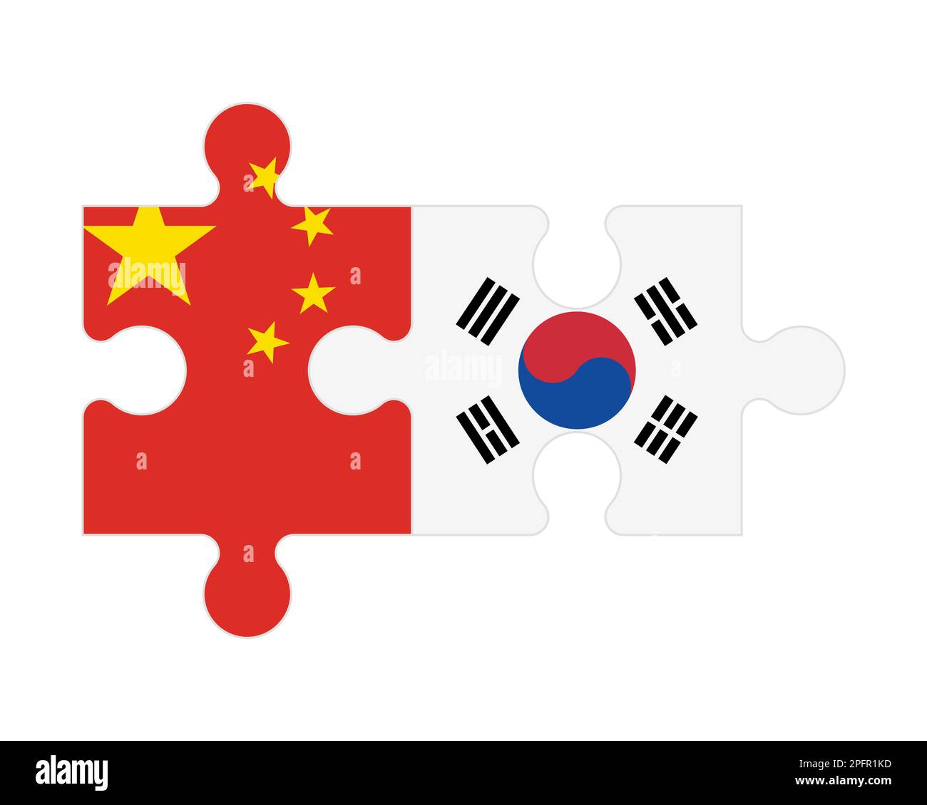 Zusammenhängendes Puzzle von Flaggen von China und Südkorea, Vektor Stock Vektor Zusammenhängendes Puzzle von Flaggen von China und Südkorea, Vektor Stock Vektor