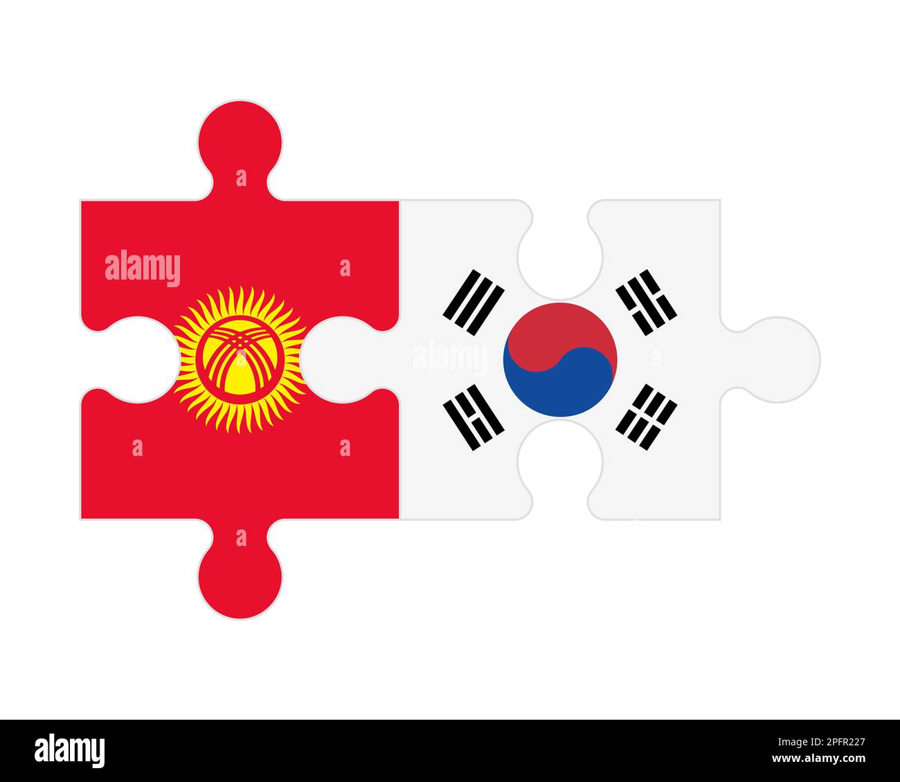 Zusammenhängendes Puzzle von Flaggen von Kirgisistan und Südkorea, Vektor Stock Vektor Zusammenhängendes Puzzle von Flaggen von Kirgisistan und Südkorea, Vektor Stock Vektor