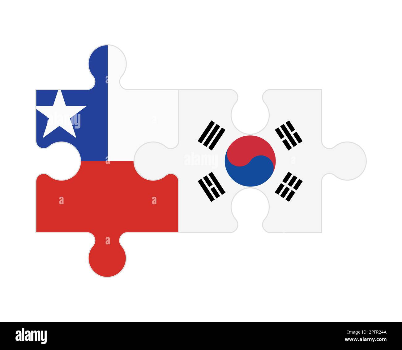 Zusammenhängendes Puzzle von Flaggen von Chile und Südkorea, Vektor Stock Vektor