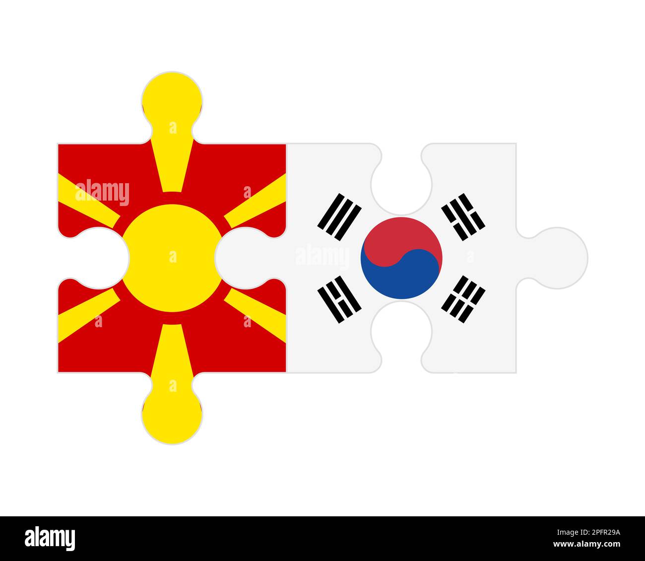Zusammenhängendes Puzzle von Flaggen von Nordmazedonien und Südkorea, Vektor Stock Vektor Zusammenhängendes Puzzle von Flaggen von Nordmazedonien und Südkorea, Vektor Stock Vektor