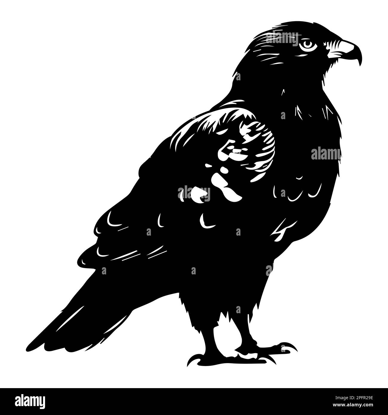 Die schwarze Silhouette eines Adlers steht ruhig. Abbildung eines flachen Vektors. Stock Vektor
