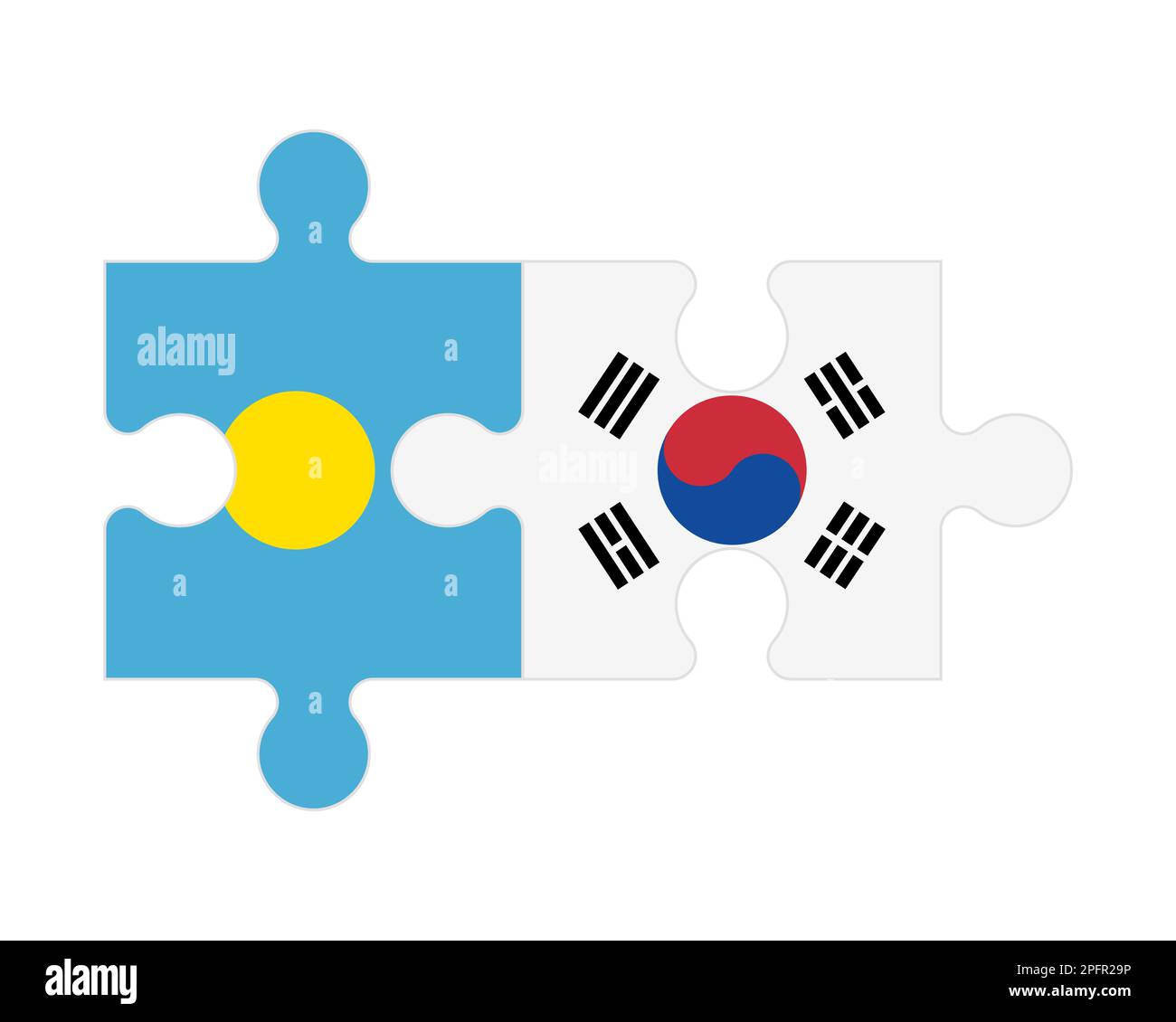 Zusammenhängendes Puzzle von Flaggen von Palau und Südkorea, Vektor Stock Vektor Zusammenhängendes Puzzle von Flaggen von Palau und Südkorea, Vektor Stock Vektor