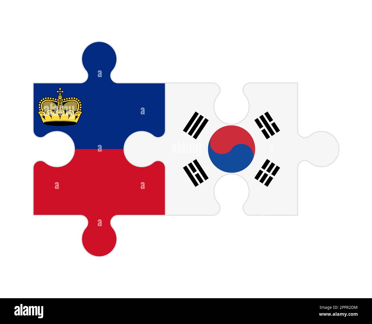 Zusammenhängendes Puzzle von Flaggen von Liechtenstein und Südkorea, Vektor Stock Vektor Zusammenhängendes Puzzle von Flaggen von Liechtenstein und Südkorea, Vektor Stock Vektor
