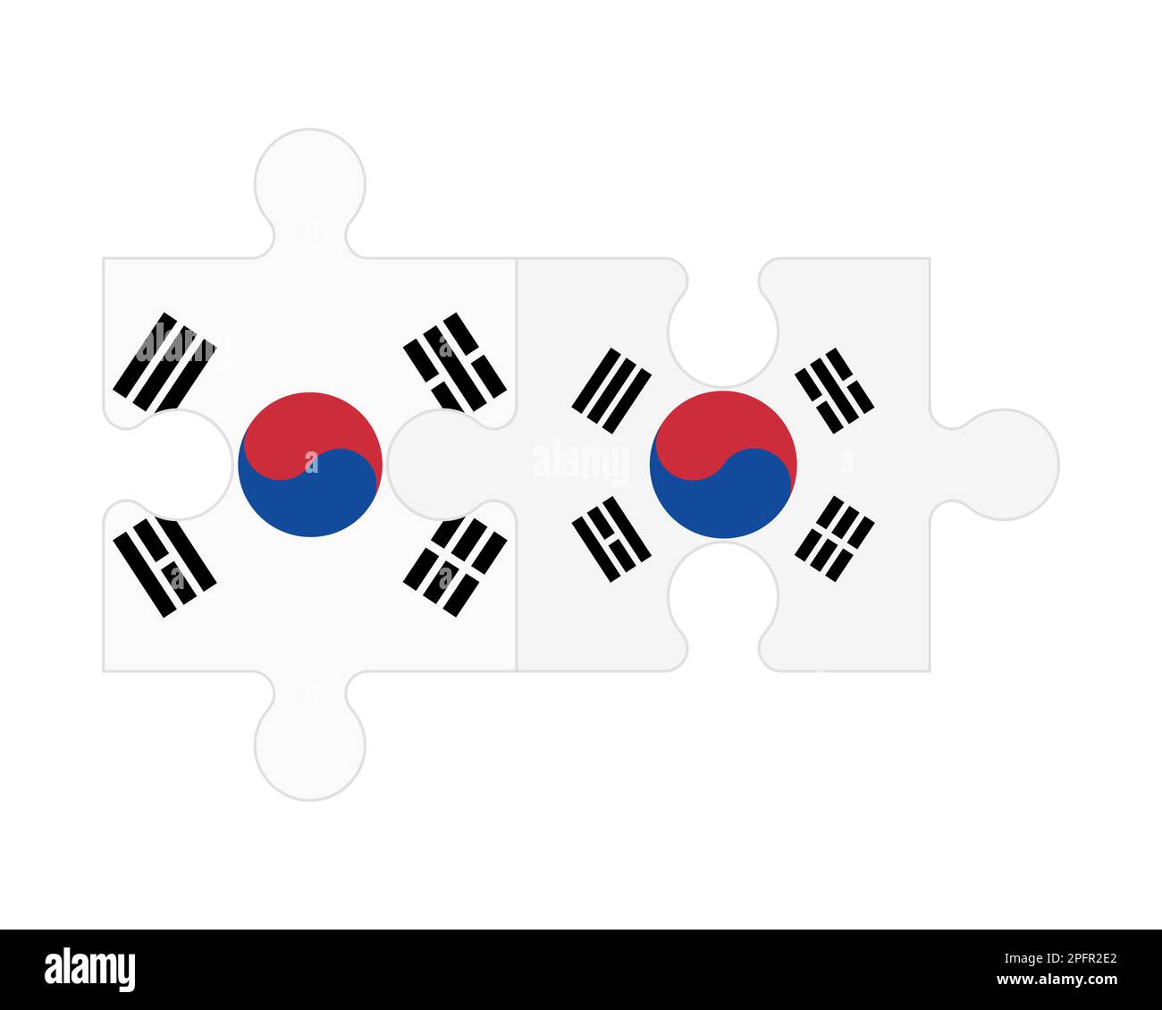 Zusammenhängendes Puzzle von Flaggen von Südkorea und Südkorea, Vektor Stock Vektor Zusammenhängendes Puzzle von Flaggen von Südkorea und Südkorea, Vektor Stock Vektor