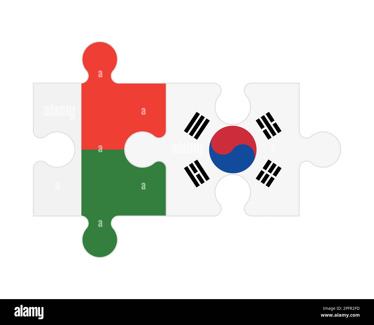 Zusammenhängendes Puzzle von Flaggen von Madagaskar und Südkorea, Vektor Stock Vektor Zusammenhängendes Puzzle von Flaggen von Madagaskar und Südkorea, Vektor Stock Vektor