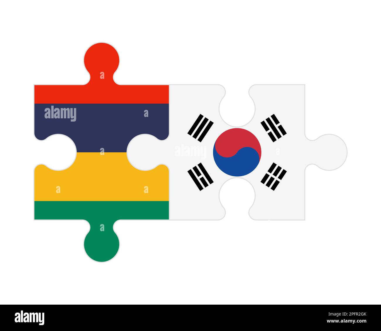 Zusammenhängendes Puzzle von Flaggen von Mauritius und Südkorea, Vektor Stock Vektor Zusammenhängendes Puzzle von Flaggen von Mauritius und Südkorea, Vektor Stock Vektor