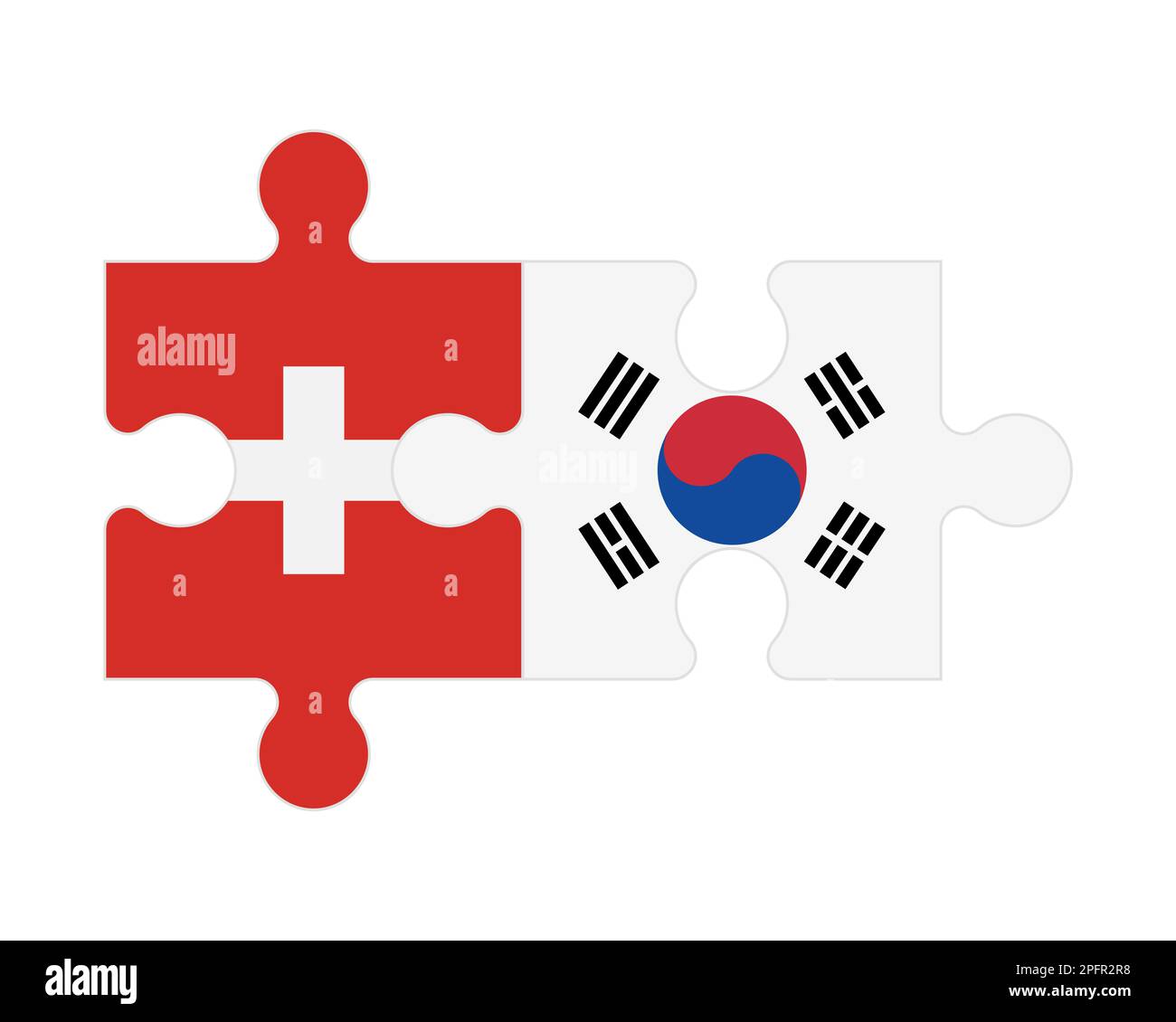 Zusammenhängendes Puzzle von Flaggen der Schweiz und Südkoreas, Vektor Stock Vektor Zusammenhängendes Puzzle von Flaggen der Schweiz und Südkoreas, Vektor Stock Vektor