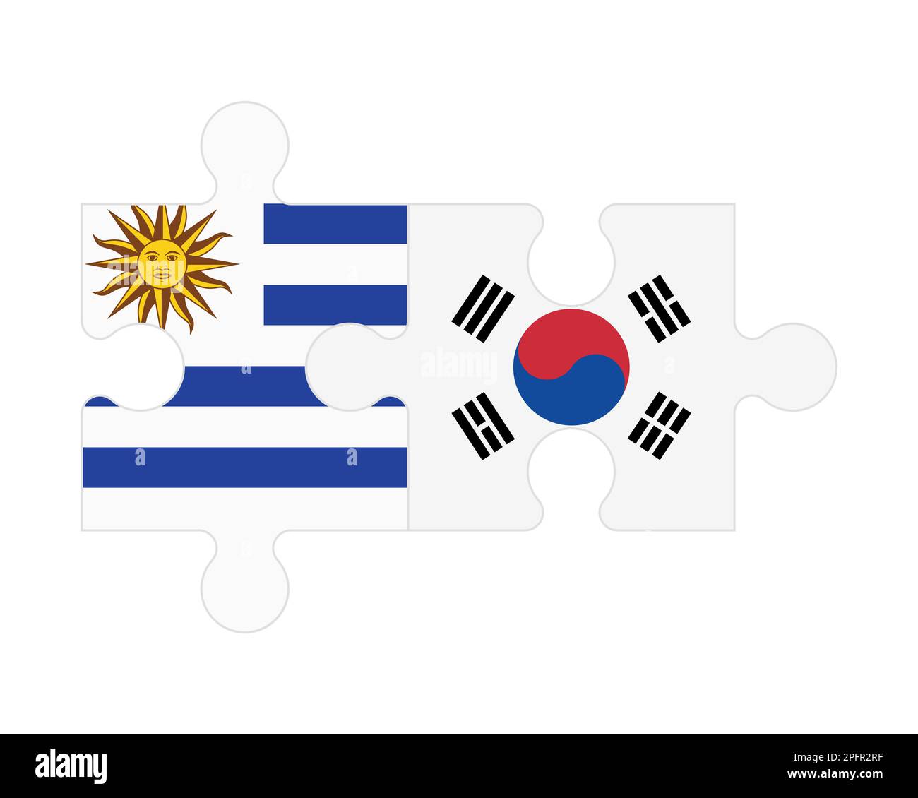 Zusammenhängendes Puzzle aus Flaggen von Uruguay und Südkorea, Vektor Stock Vektor Zusammenhängendes Puzzle aus Flaggen von Uruguay und Südkorea, Vektor Stock Vektor