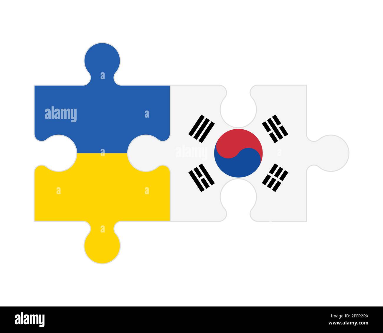 Zusammenhängendes Puzzle von Flaggen der Ukraine und Südkoreas, Vektor Stock Vektor Zusammenhängendes Puzzle von Flaggen der Ukraine und Südkoreas, Vektor Stock Vektor
