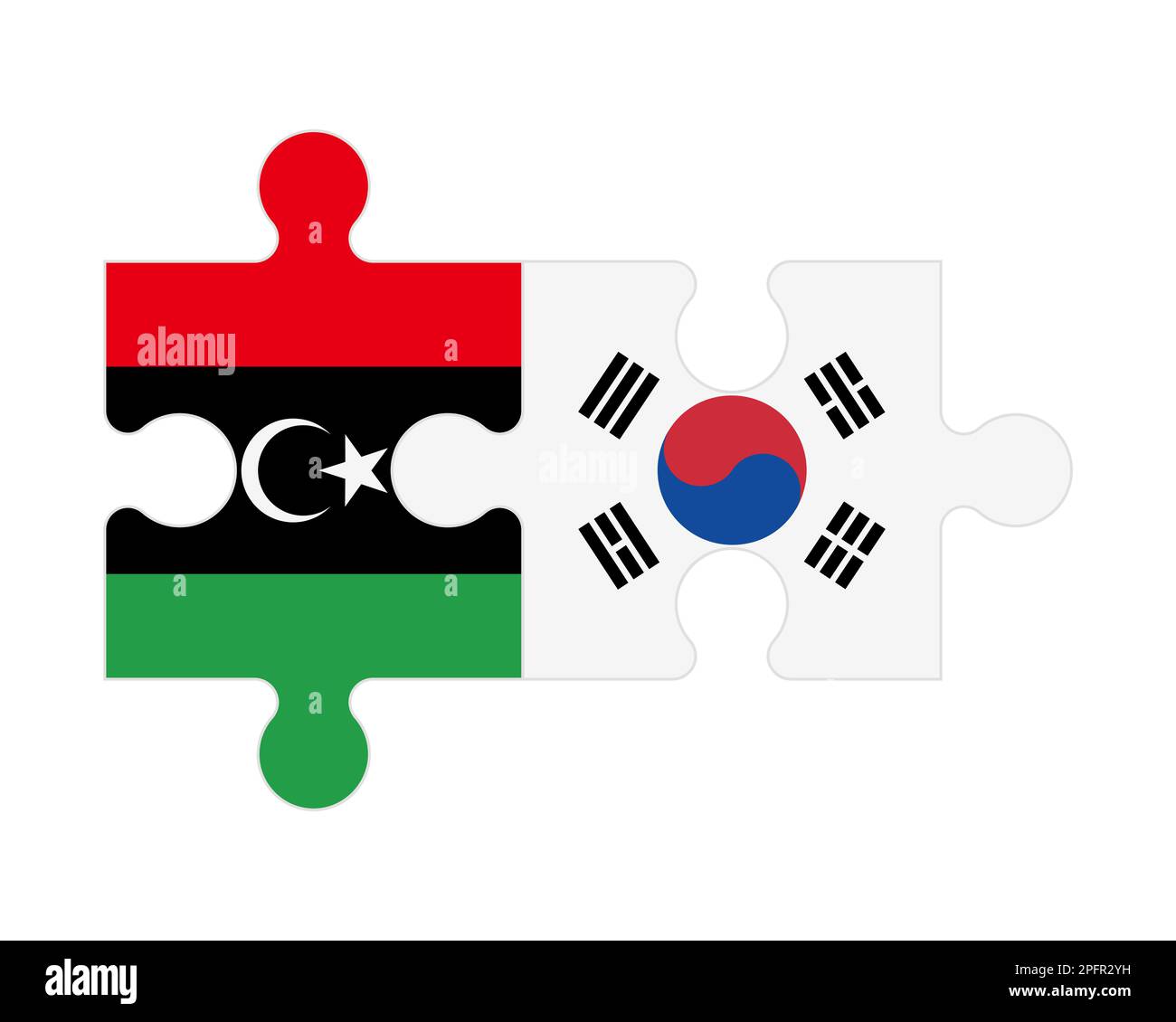 Zusammenhängendes Puzzle von Flaggen Libyens und Südkoreas, Vektor Stock Vektor Zusammenhängendes Puzzle von Flaggen Libyens und Südkoreas, Vektor Stock Vektor
