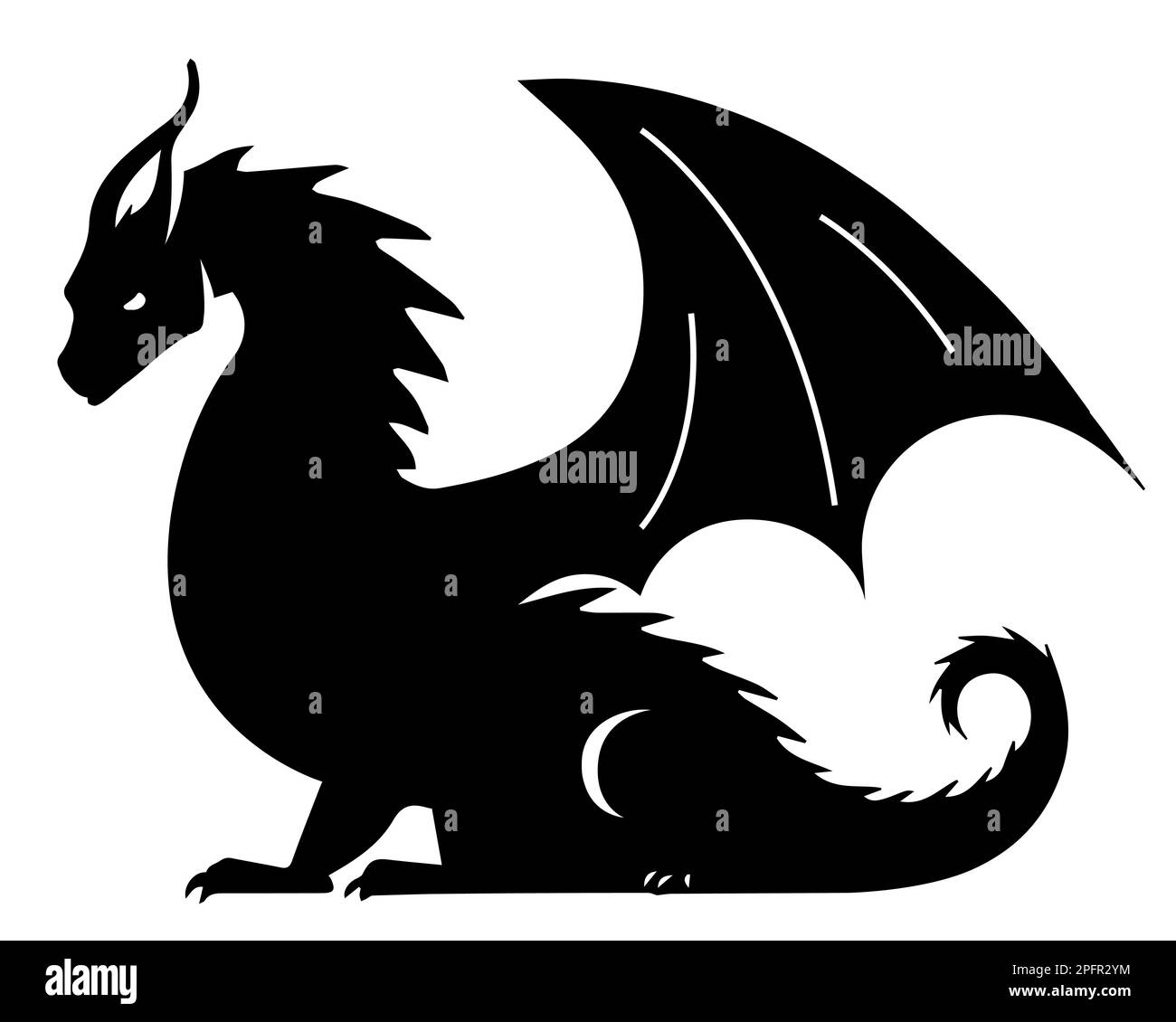 Schwarze Silhouette eines Drachen auf weißem Hintergrund. Feuerspeiende Schlange. Abbildung eines flachen Vektors. Stock Vektor