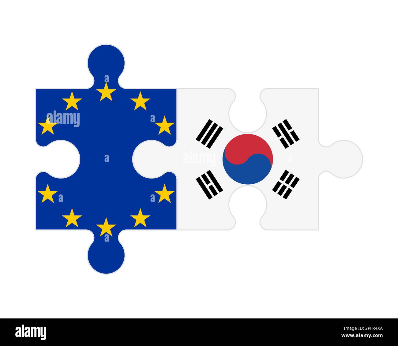 Zusammenhängendes Puzzle von Flaggen der EU und Südkoreas, Vektor Stock Vektor Zusammenhängendes Puzzle von Flaggen der EU und Südkoreas, Vektor Stock Vektor