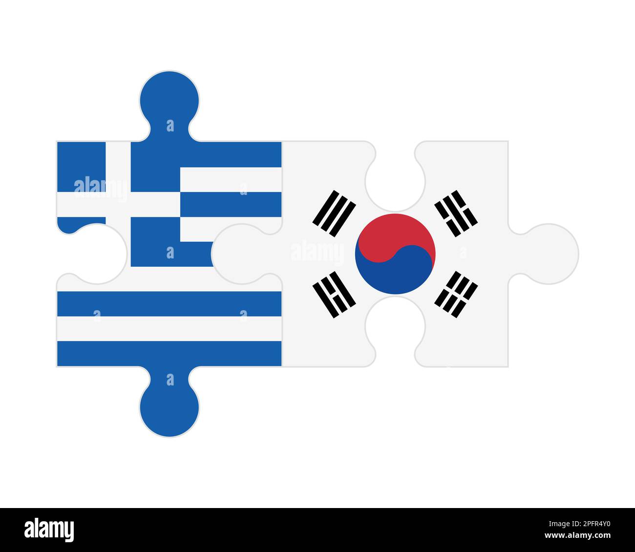 Zusammenhängendes Puzzle von Flaggen Griechenlands und Südkoreas, Vektor Stock Vektor