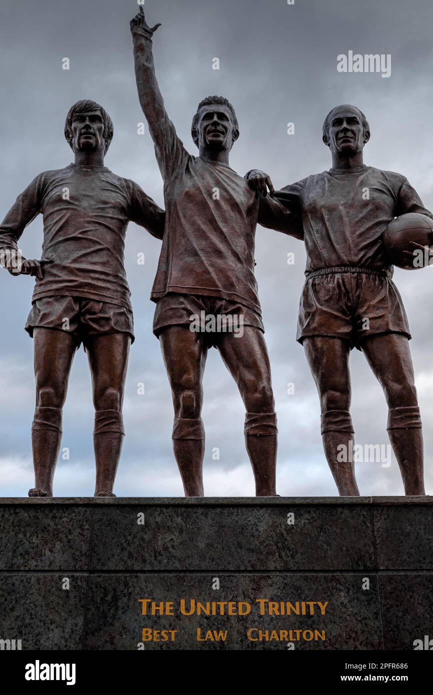 Trinity Statue außerhalb von Manchester United Old Trafford Stockfoto