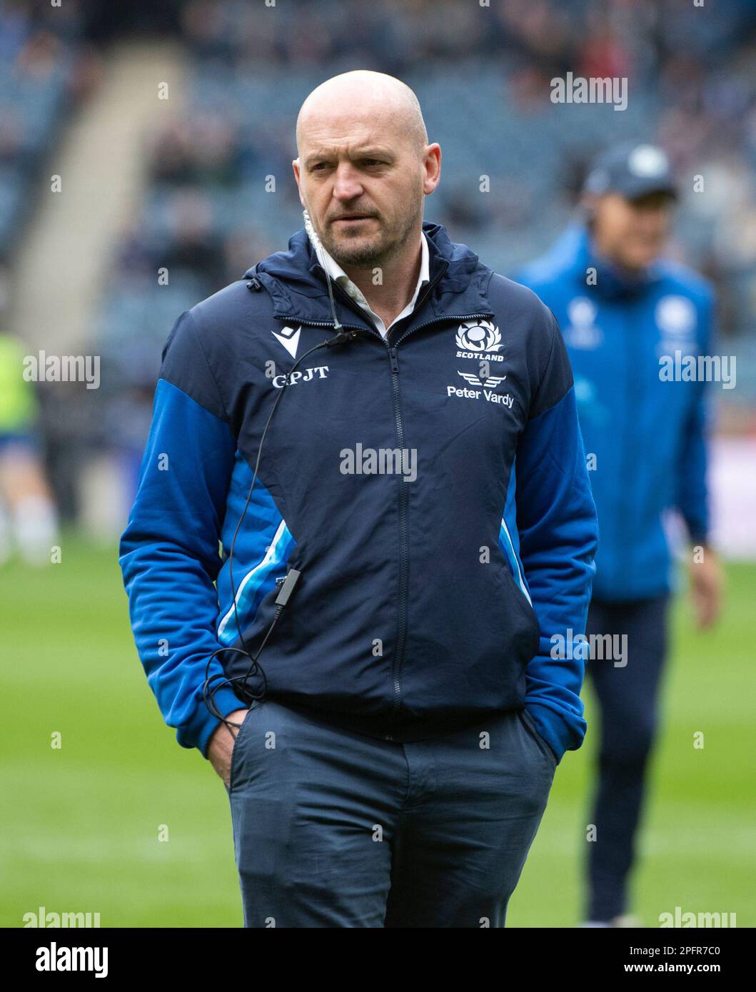 Edinburgh, Großbritannien. 18. März 2023. EDINBURGH, SCHOTTLAND - MÄRZ 18: Scotland Coach, Gregor Townsend, vor dem Start des Six Nations Rugby-Spiels zwischen Schottland und Italien im Murrayfield Stadium am 12. März 2023 in Edinburgh, Vereinigtes Königreich. ( Kredit: Ian Jacobs/Alamy Live News Stockfoto