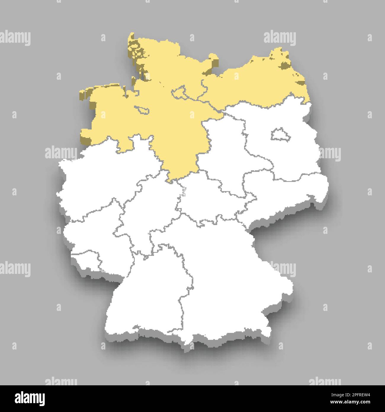 Position der nördlichen Region innerhalb der isometrischen 3D-Karte Deutschlands Stock Vektor