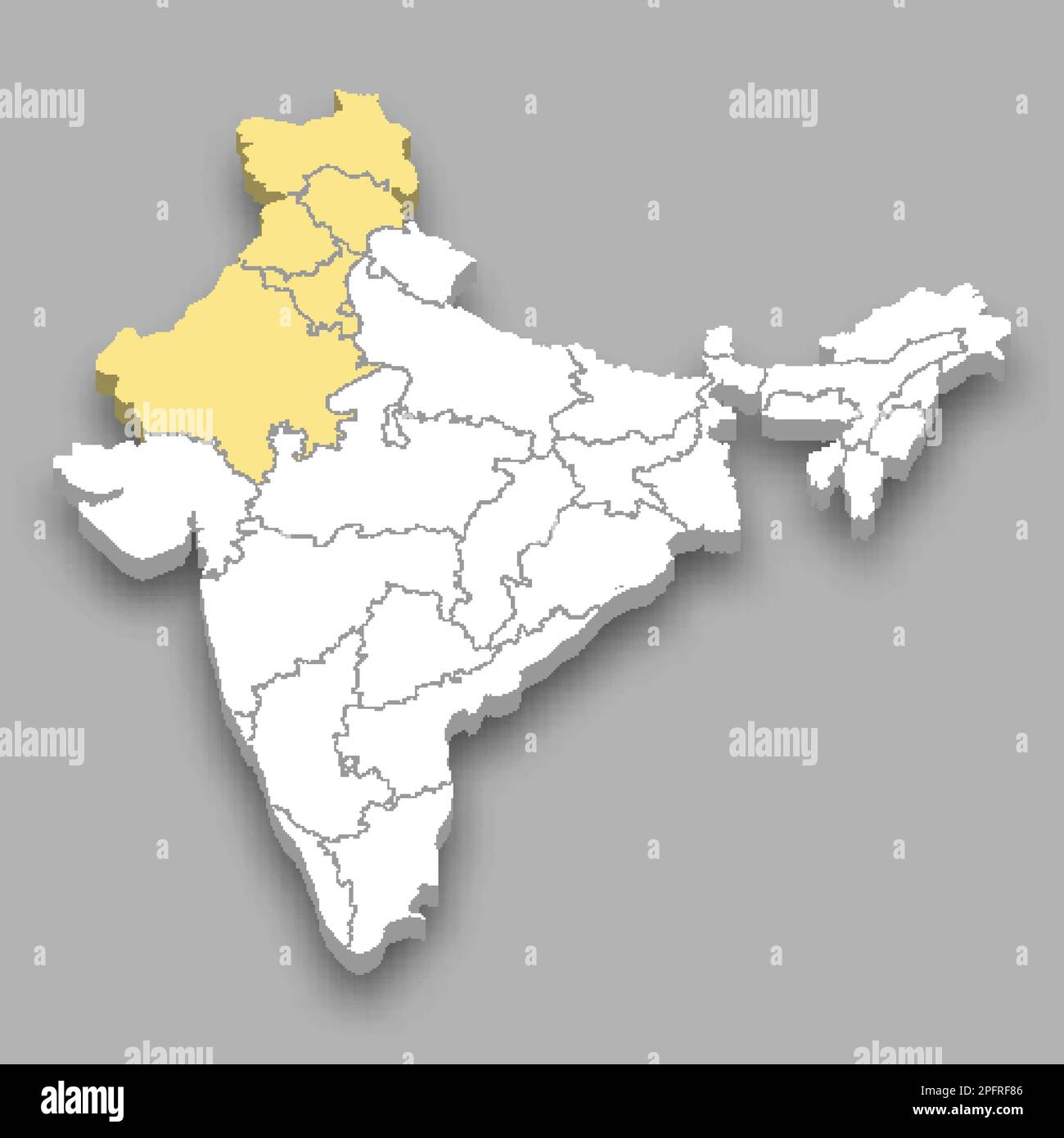 Lage der nördlichen Zone innerhalb der isometrischen 3D-Karte von Indien Stock Vektor
