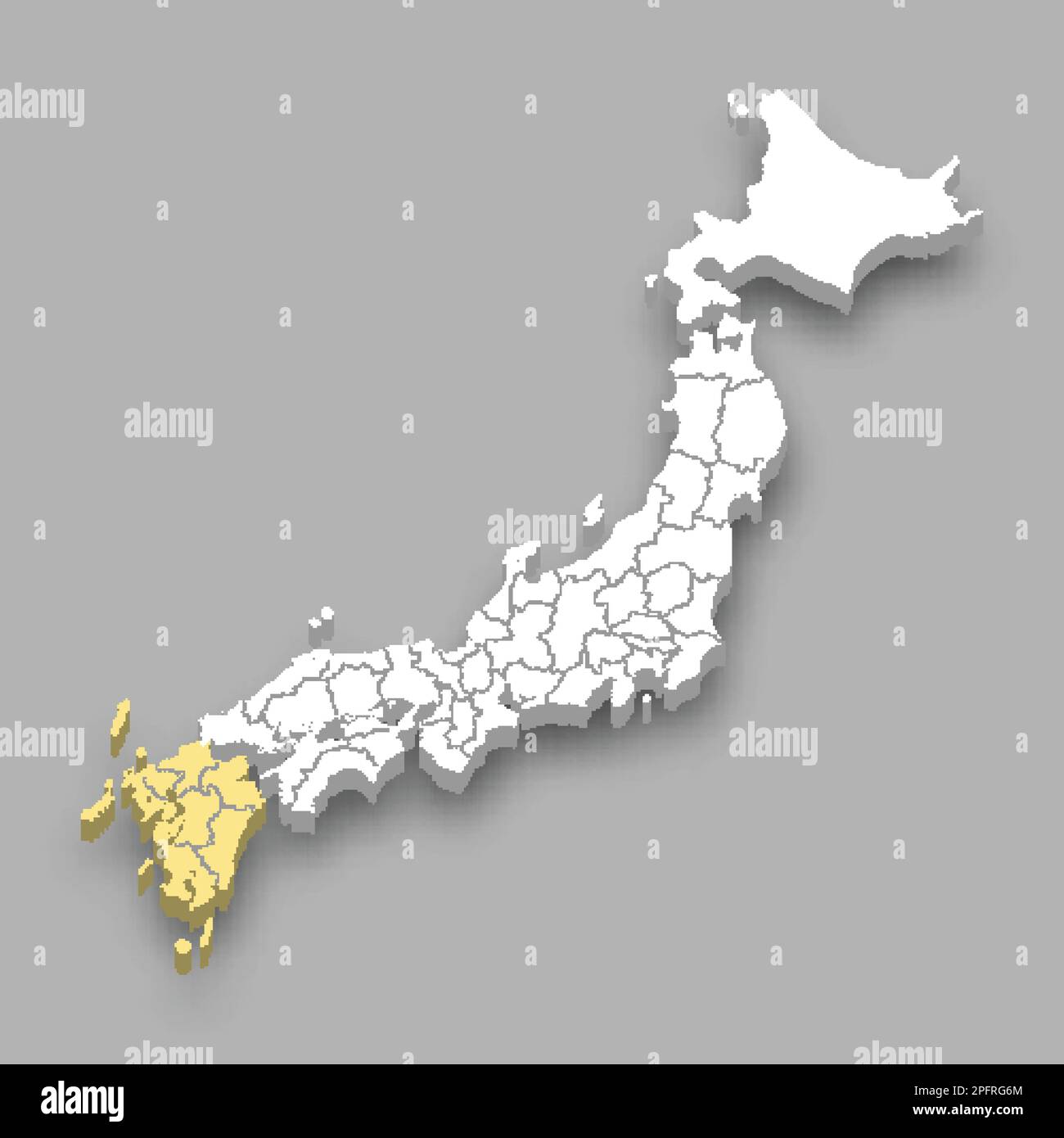 Standort der Region Kyushu innerhalb der isometrischen 3D-Karte Japans Stock Vektor