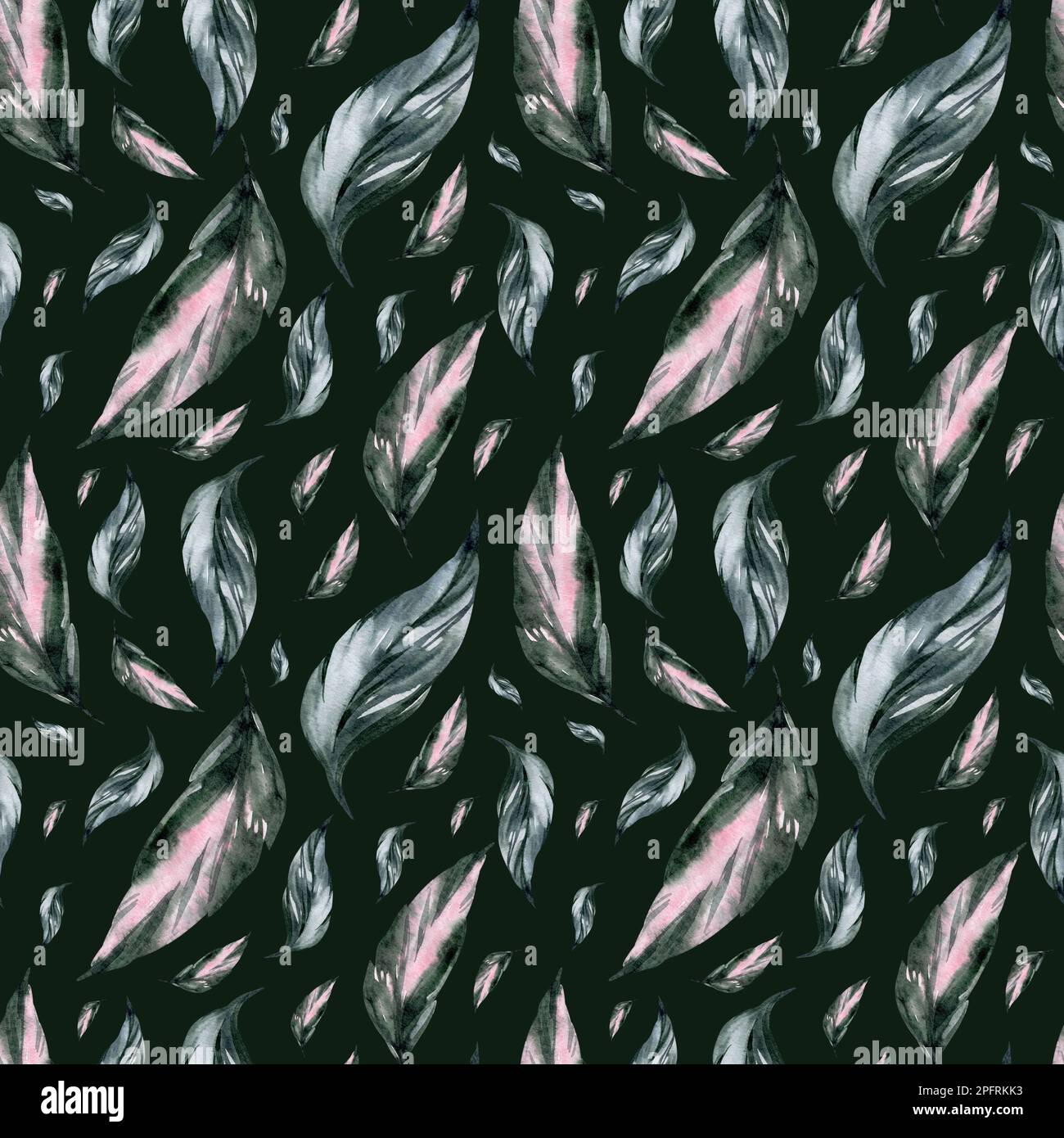 Nahtloses Aquarell-Muster. Blumiger Hintergrund tropische Blüten und Blätter mit Flamingo-Vögeln. Pflanzen und Blumen Australiens. Stockfoto