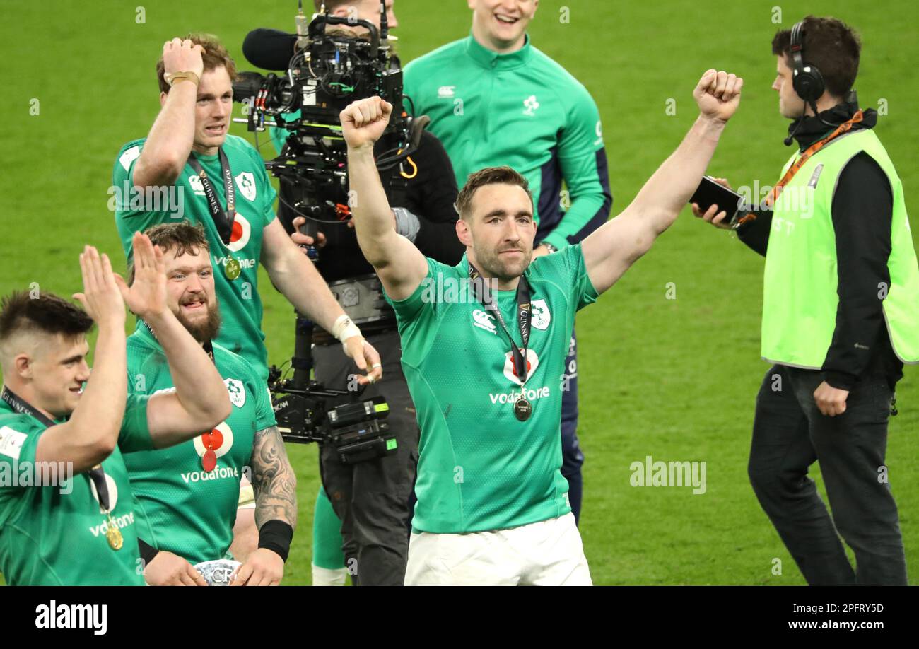 Der irische Jack Conan feiert nach dem Guinness Six Nations-Spiel im ...