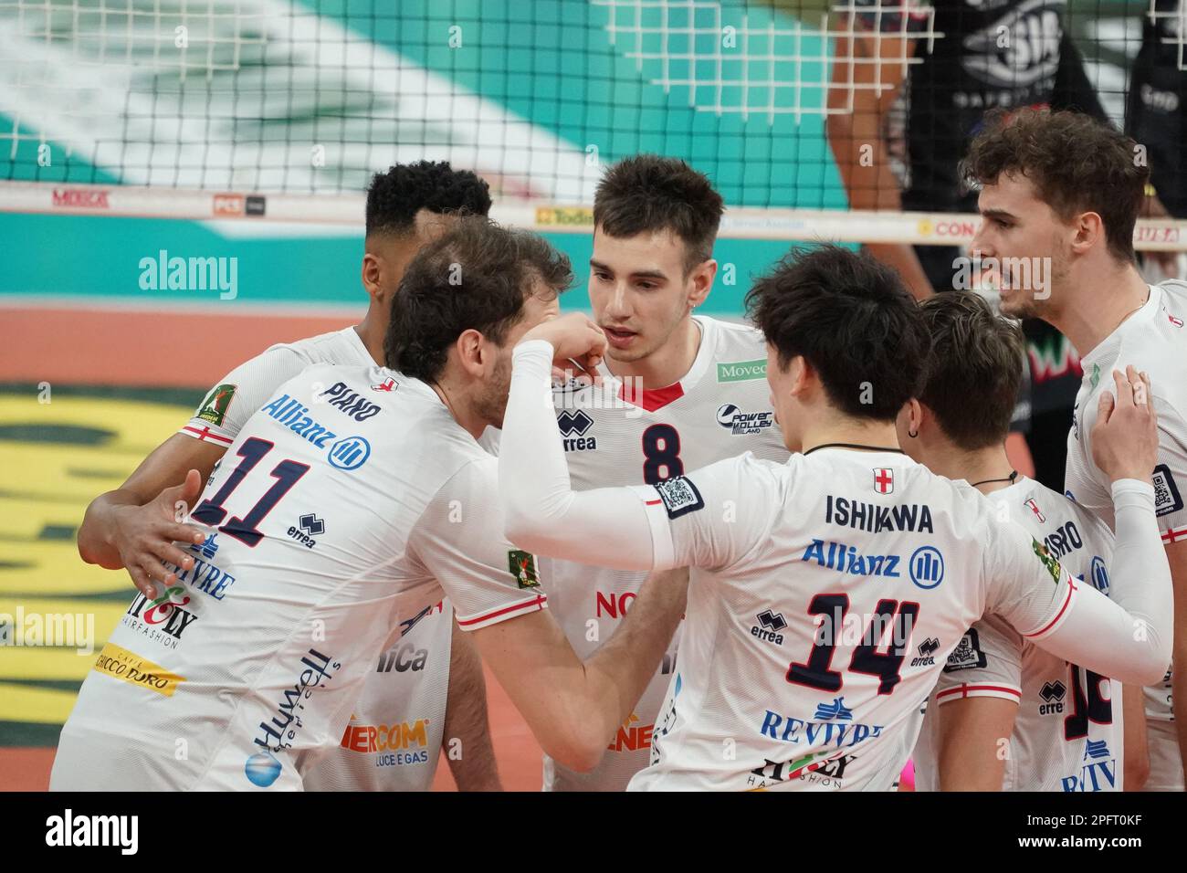 Perugia, Italien. 18. März 2023. allianz milano freut sich während des Play Off - Sir Safety Susa Perugia gegen Allianz Milano, Volleyball Italian Serie A Men SuperLeague Championship in Perugia, Italien, März 18 2023 Kredit: Independent Photo Agency/Alamy Live News Stockfoto