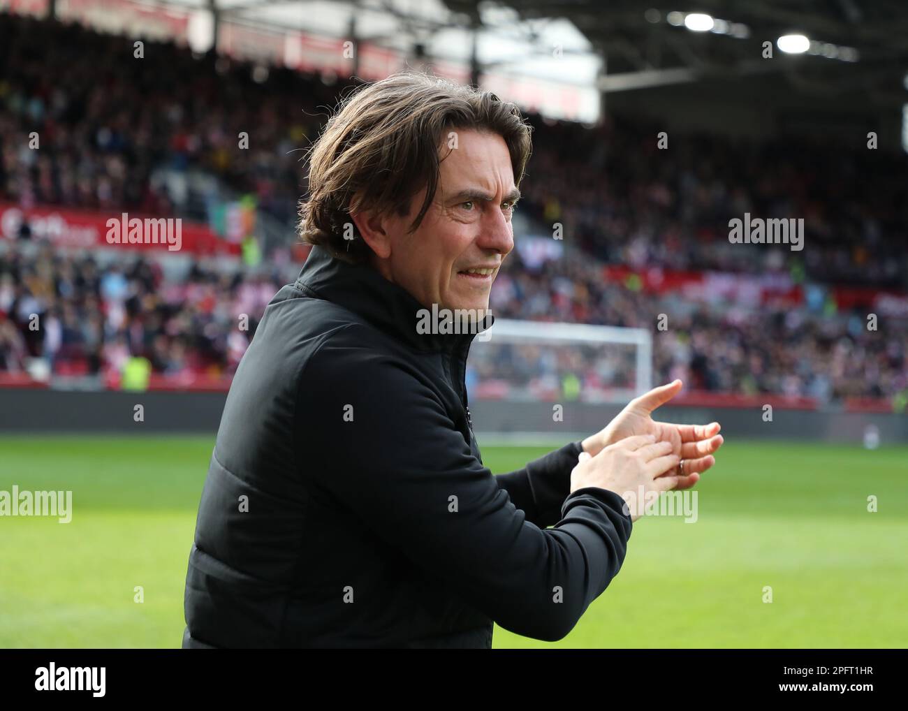 18. März 2023; GTECH Community Stadium, Brentford, London, England; Premier League Football, Brentford gegen Leicester City; Brentford Manager Thomas Frank Stockfoto