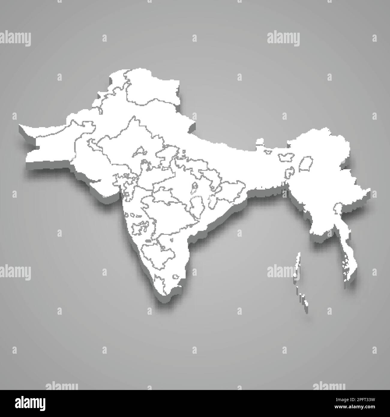 3D isometrische Karte des britischen Raj Indian Empire isoliert mit Schatten, ehemaliger Staat Stock Vektor
