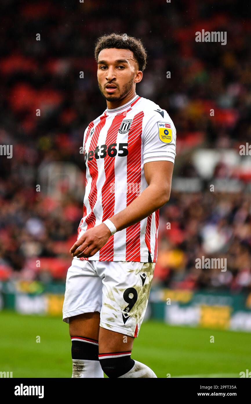 18. März 2023; bet365 Stadium, Stoke, Staffordshire, England; EFL Championship Football, Stoke City gegen Norwich City; Jacob Brown von Stoke Stockfoto