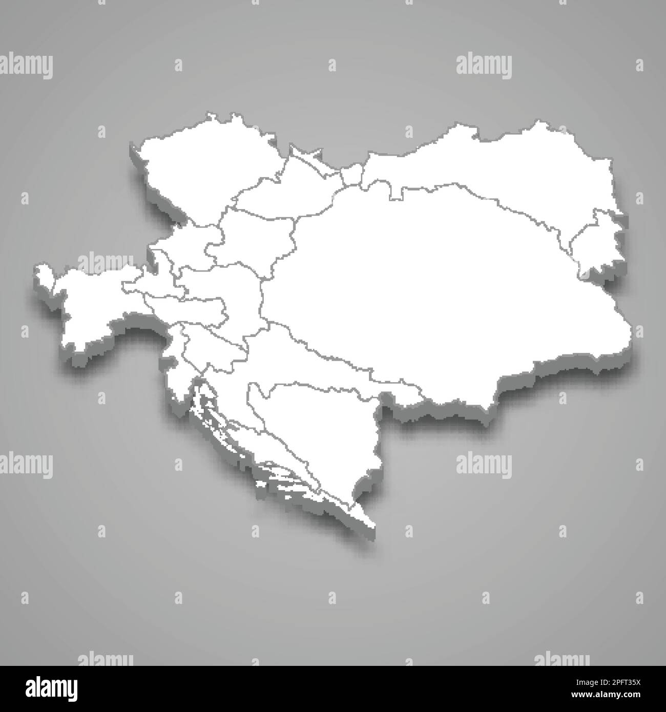 3D isometrische Karte Osterreich-Ungarn isoliert mit Schatten, ehemaliger Staat Stock Vektor