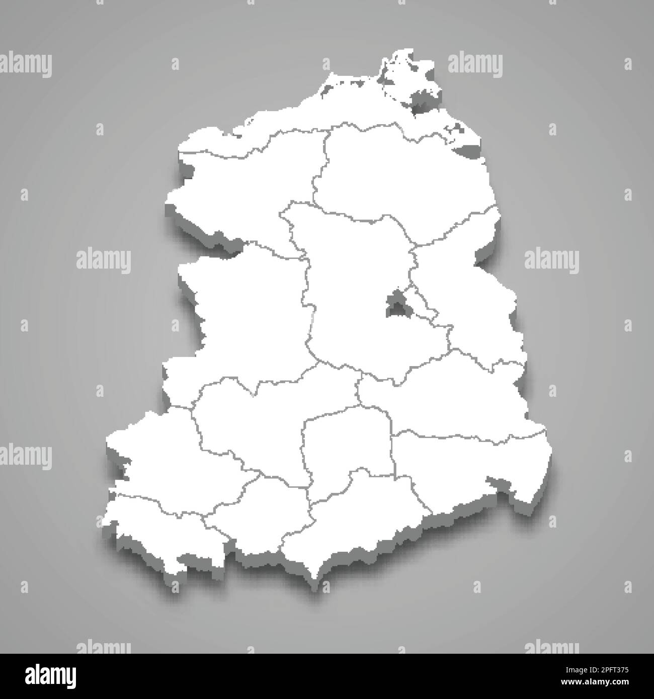 3D isometrische Karte der DDR isoliert mit Schatten, ehemaliger Staat Stock Vektor