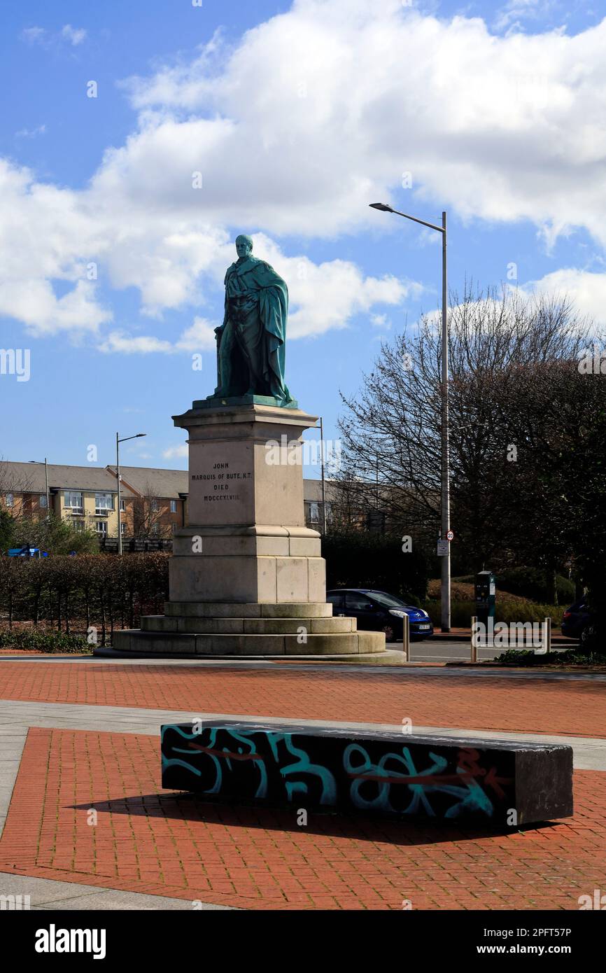 Statue des 2. Marquis (marquis) von Bute, John Crichton Stuart, K.T. Gestorben 1848. 7. Earl of Dumfries. Blick auf Callaghan Square Cardiff. März 2023 Stockfoto