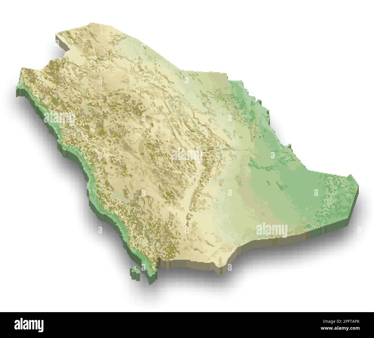 3D isometrische Reliefkarte Saudi-Arabiens mit Schatten Stock Vektor