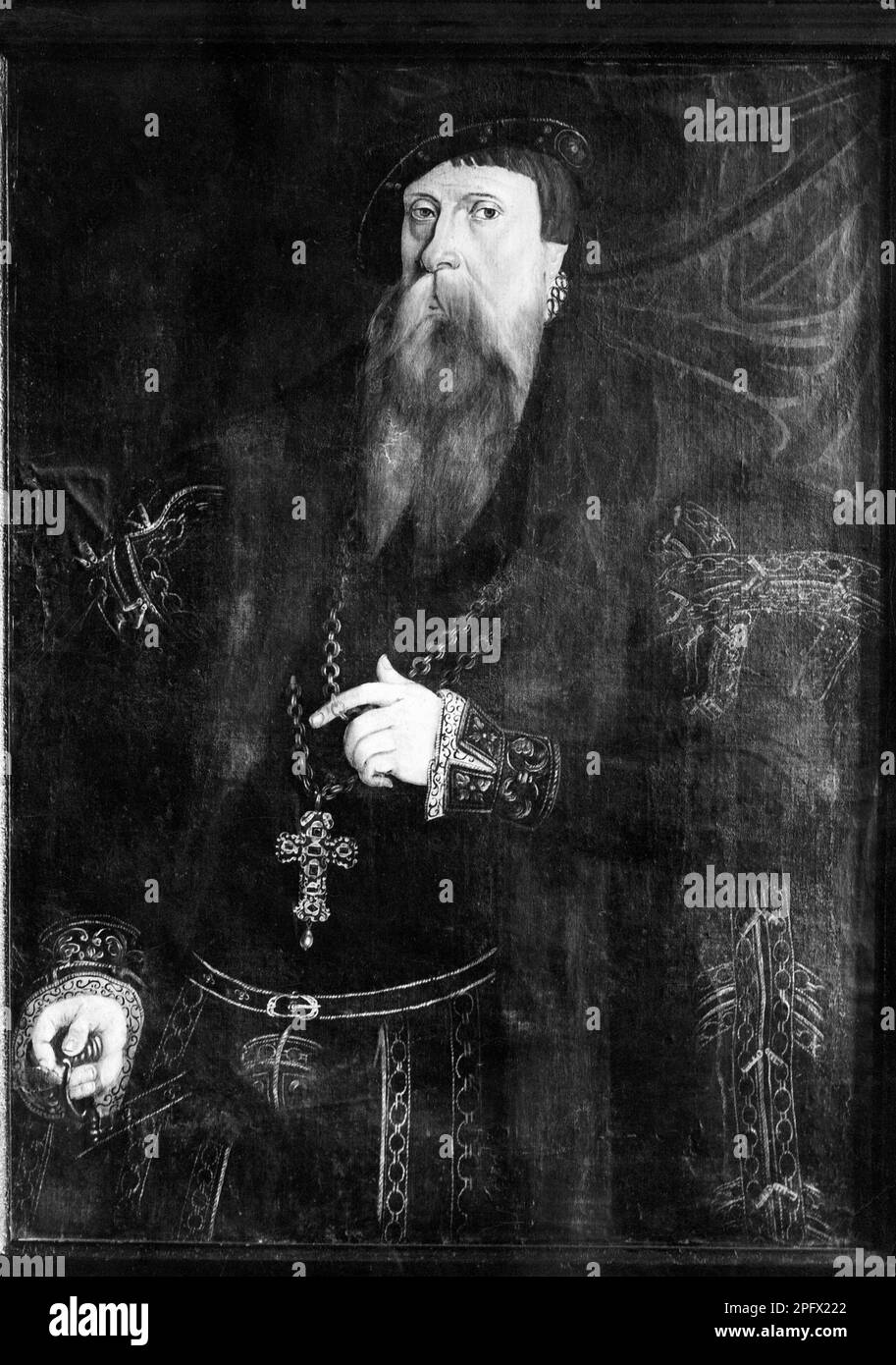 Gustav Vasa, Gustav Eriksson. 12. Mai 1496 bis 29. september 1560. König Gustav I. von Schweden aus der Vasa-Adelsfamilie. schwarzweißfoto eines Gemäldes eines unbekannten Künstlers. Stockfoto