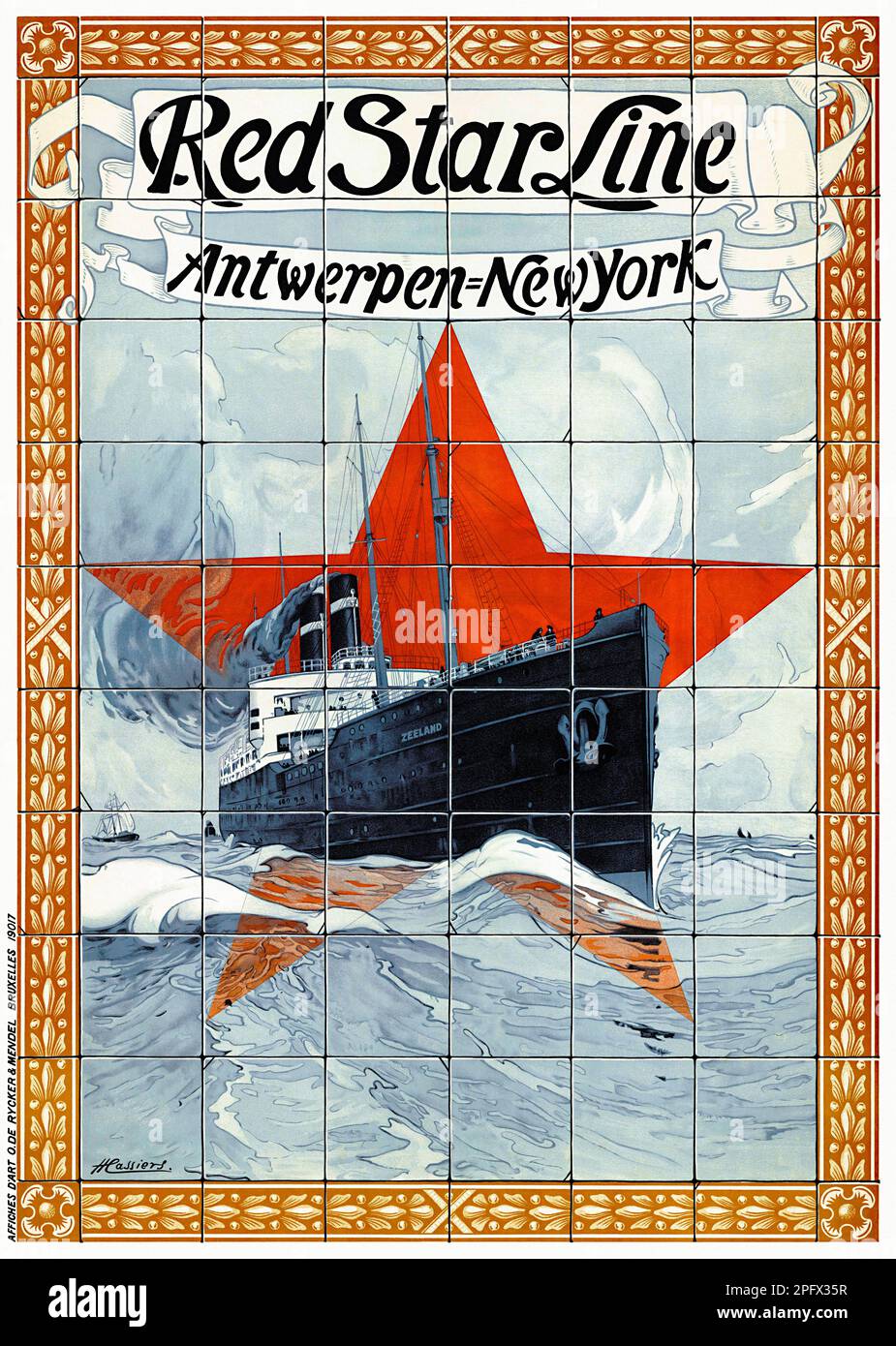 Red Star Line. Antwerpen - New York von Hendrick Cassiers (1858-1944). Poster wurde 1901 in Belgien veröffentlicht Stockfoto