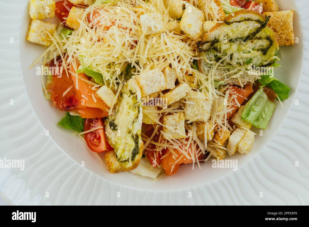 Restaurantessen auf weißem Hintergrund. Speisekarte des Restaurants. Fotos für das Menü Stockfoto