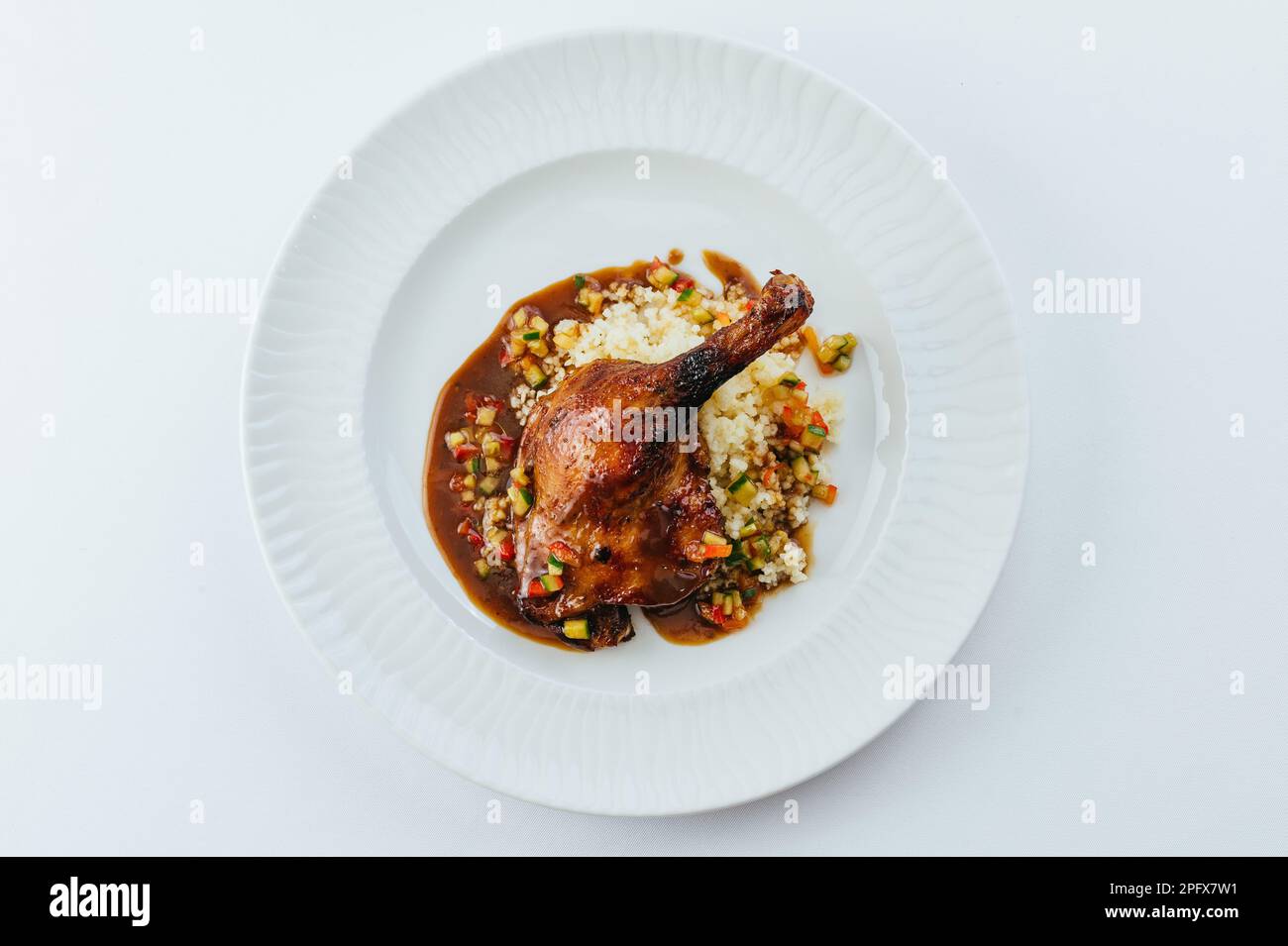 Restaurantessen auf weißem Hintergrund. Speisekarte des Restaurants. Fotos für das Menü Stockfoto