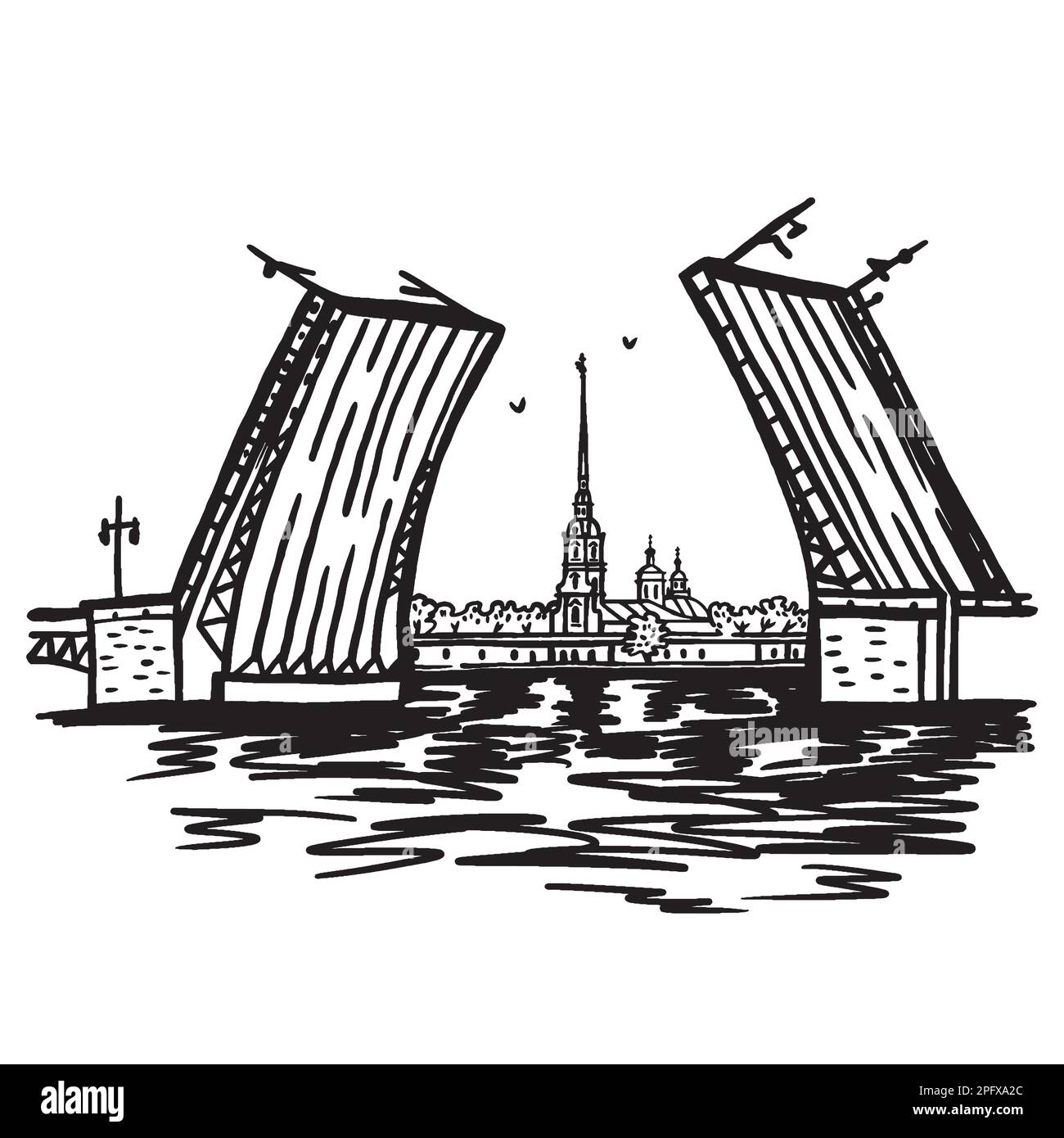 Zugbrücke in St. petersburg mit Blick auf die Peter-und-Paul-Festung Stock Vektor