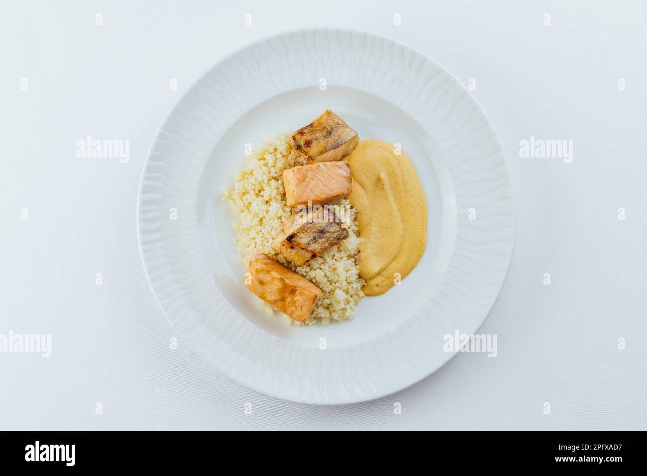 Restaurantessen auf weißem Hintergrund. Speisekarte des Restaurants. Fotos für das Menü Stockfoto