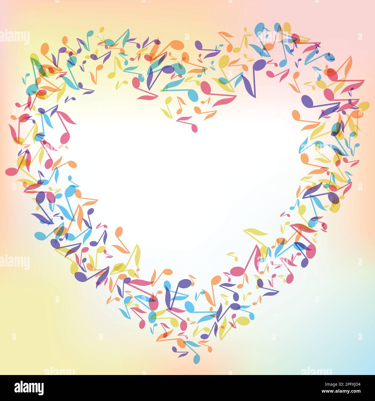 Farbenfroher Rahmen für Musiknotizen. Mehrfarbige Vektordarstellung Hintergrund. Mustervorlage für Poster von Musikfestivals in zufälligen Farben für soziale Medien. Stock Vektor