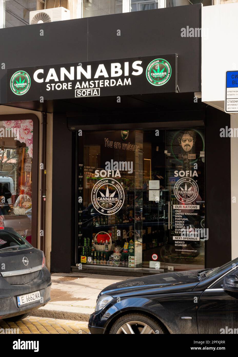 Cannabisladen Amsterdam in Sofia, Bulgarien Stockfoto