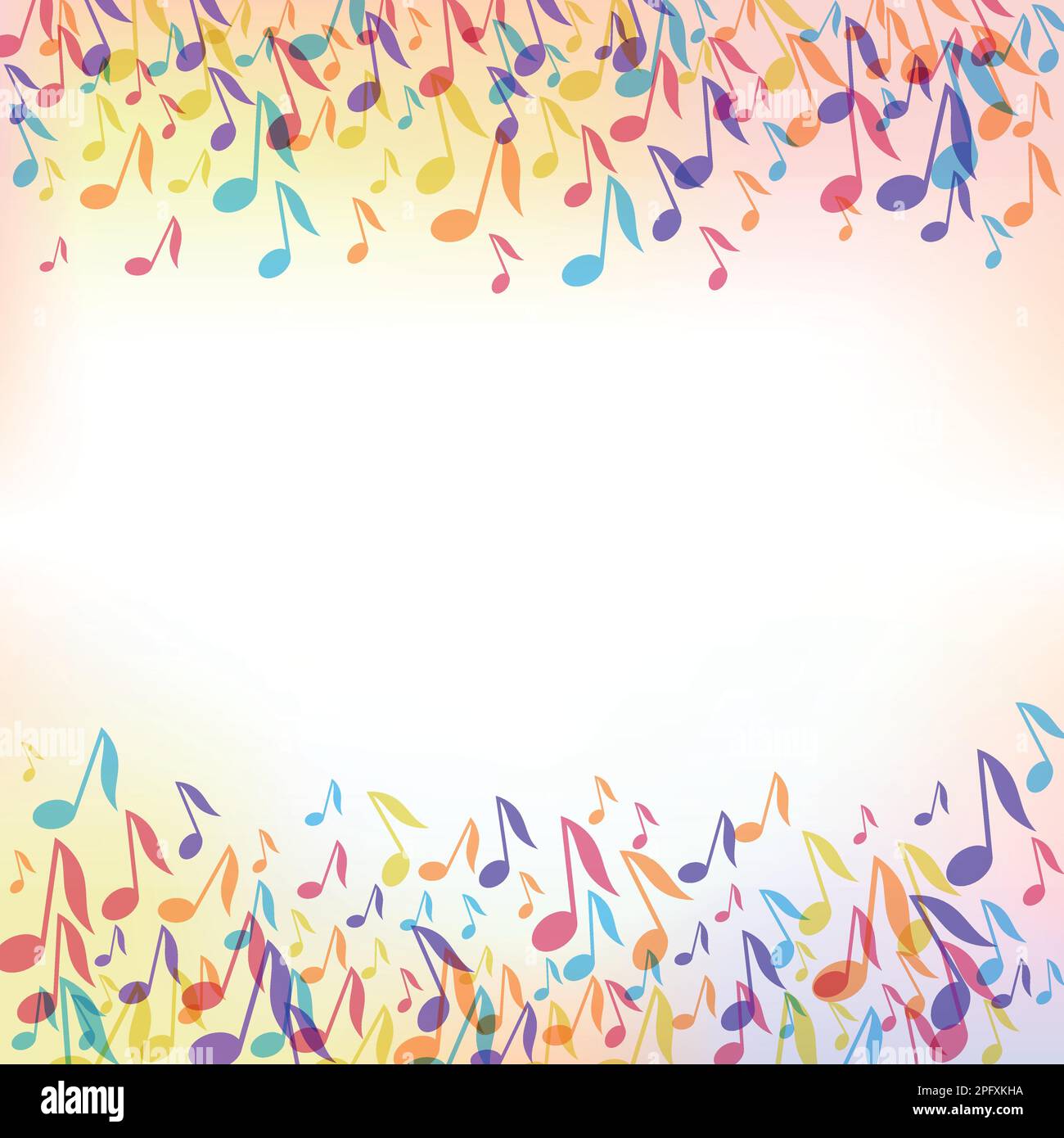 Farbenfroher Rahmen für Musiknotizen. Mehrfarbige Vektordarstellung Hintergrund. Mustervorlage für Poster von Musikfestivals in zufälligen Farben für soziale Medien. Stock Vektor
