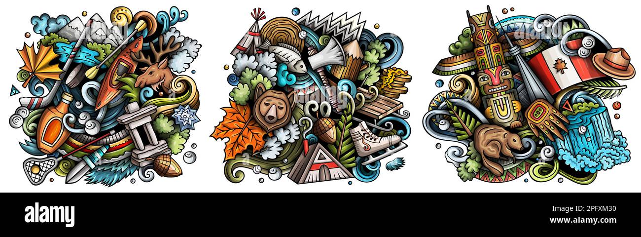 Canada Cartoon-Vektor-Doodle-Design-Set. Stock Vektor