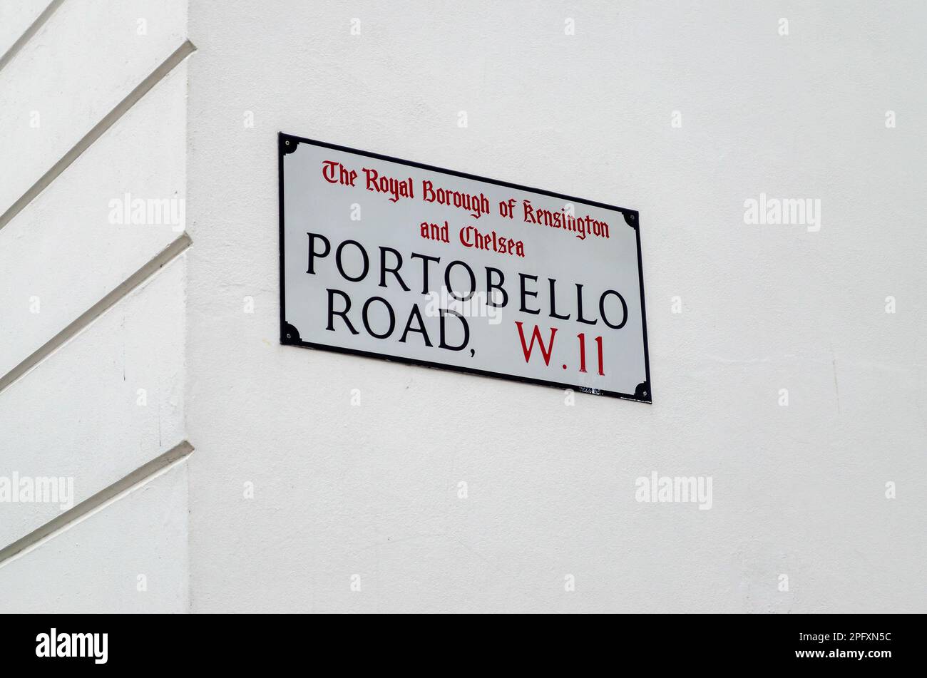 Portobello Straßenschild in Notting Hill. Berühmte Marktstraße in London, Großbritannien Stockfoto