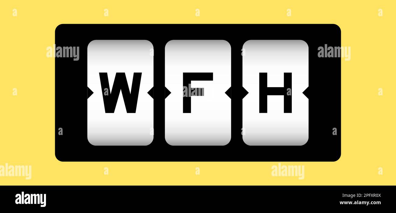 Schwarze Farbe im Wort WFH (Abkürzung für Arbeit von zu Hause) auf Slot-Banner mit gelbem Hintergrund Stock Vektor