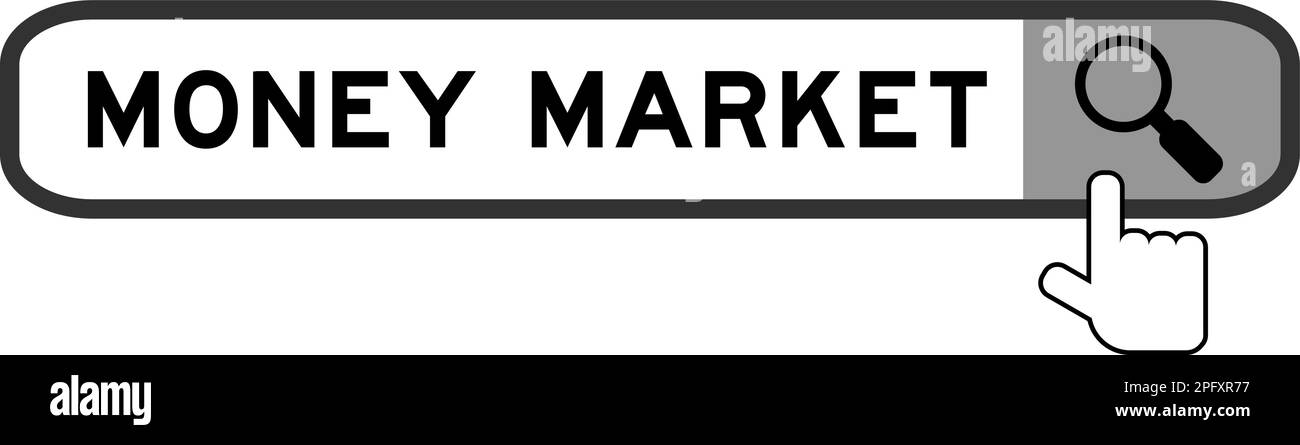 Suchbanner in Word Money Market mit Lupensymbol auf weißem Hintergrund Stock Vektor