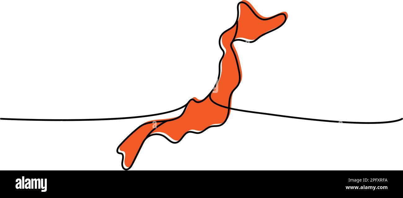 Durchgehende Zeichnung mit einer Linie für Japan. Land-Silhouette mit einer Linie, farbenfrohe Abbildung. Stock Vektor
