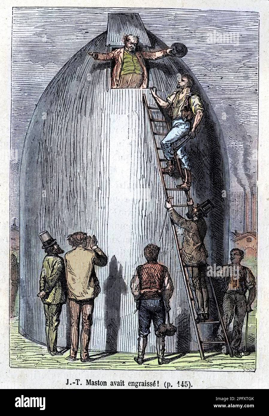Maston avait engraissé - in 'De la terre à la lune' de Jules Verne, 1872. Ausgaben Hetzel. Illustration aus einer Ausgabe von Jules Verne aus dem 19. Jahrhundert von „Erde zum Mond“ Stockfoto